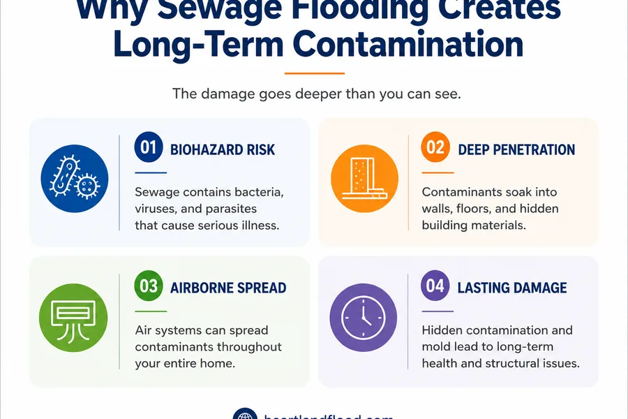 Air movers and containment set up for certified sewage extraction in a Kansas City basement