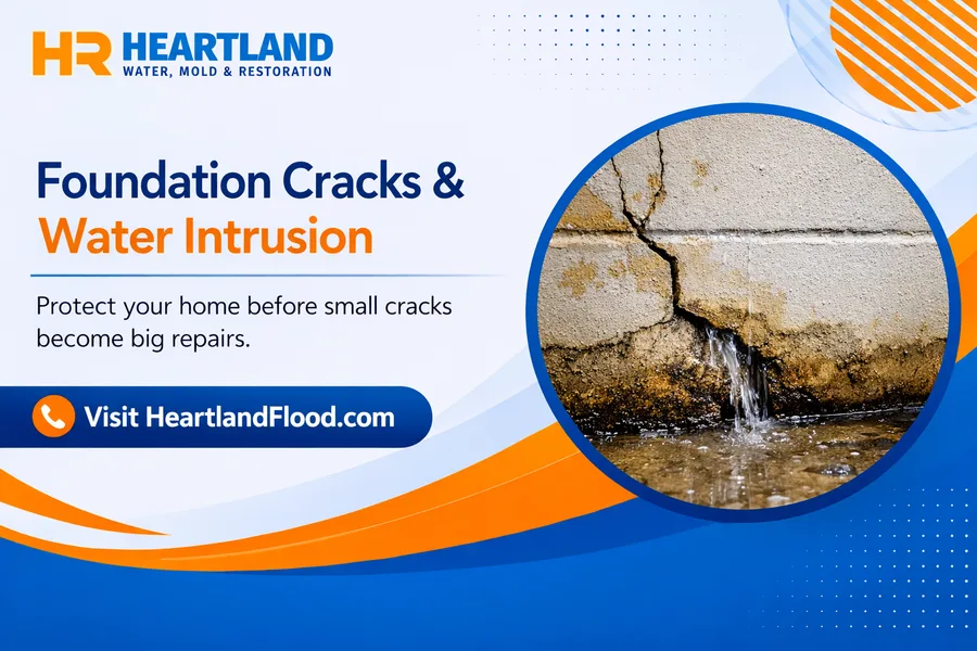 Technician inspecting a foundation crack and checking for moisture behind a Kansas City basement wall