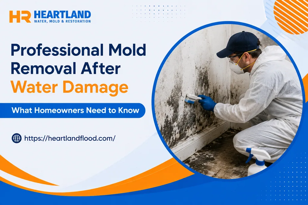 IICRC-certified mold removal technician inspecting water-damaged drywall in Kansas City