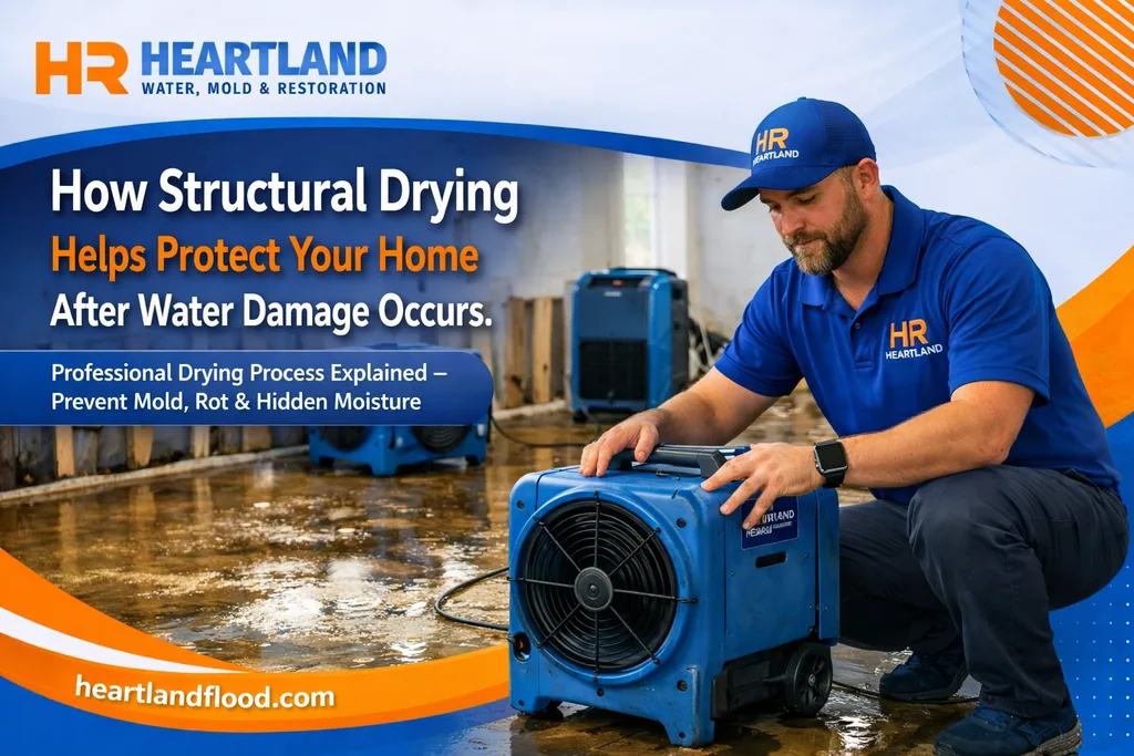 Professional structural drying equipment deployed inside a Kansas City home after water damage