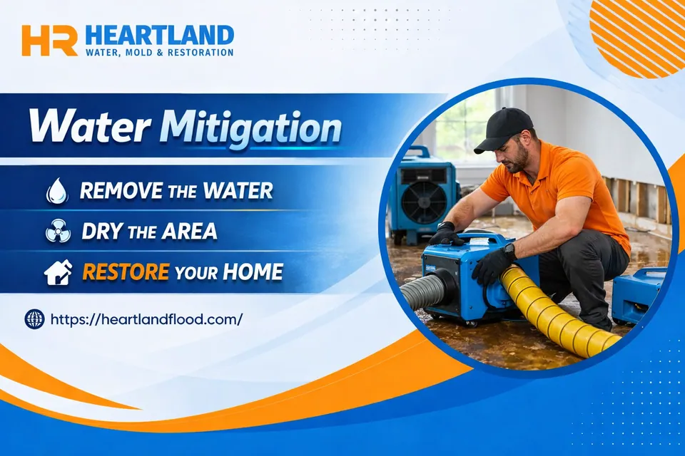 Heartland Restoration technicians completing water damage mitigation and prevention steps in Kansas City